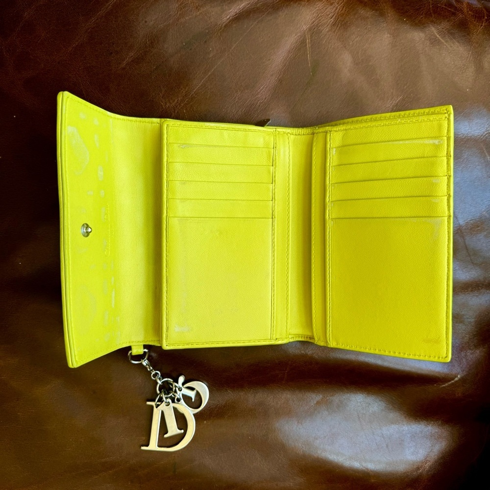 Christian Dior Cannage Wallet Leather Purse Yellow - Picture 5 of 11